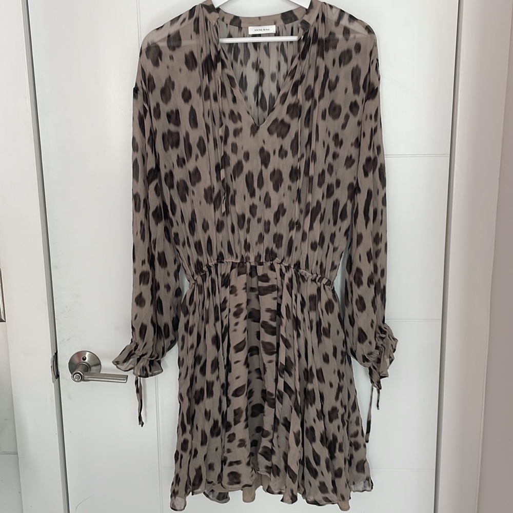 Anine Bing Elliana Leopard animal print silk dress size small